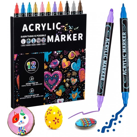 Marker Acrylic 12 Color ,Dual Tip Paint Marker Acrylic 12 Color ,Dual Tip Paint